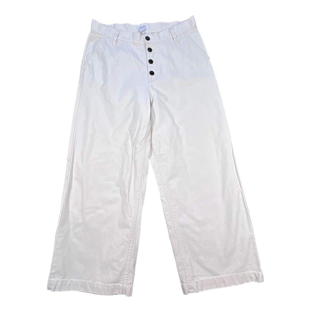 J.Crew Cream Wide Leg Pants Womens 28 Button Fly High Rise Cotton Twill L9797